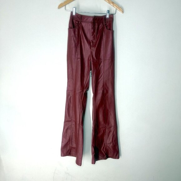 Nasty Gal Faux Leather Red High Rise Flare Wide Leg Pants Size 2 - Picture 1 of 6